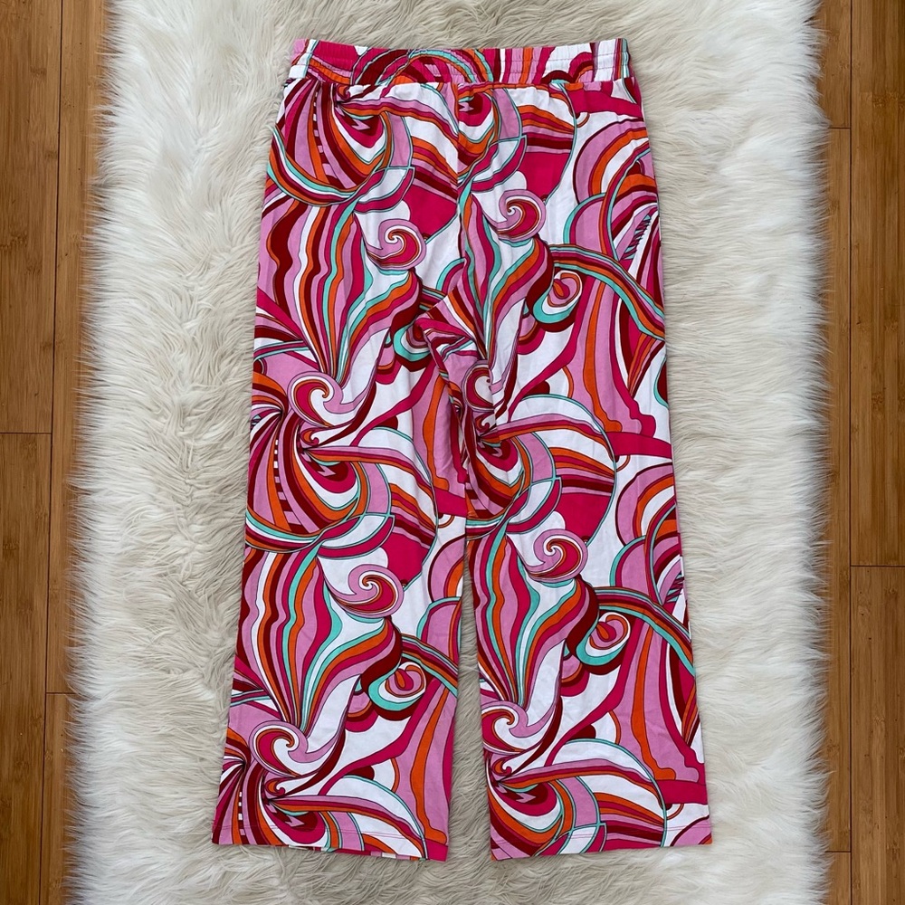 Nikki Poulos Pink White Groovy Retro 60s Disco Wide Leg Loungewear Resort Pants - Picture 5 of 7
